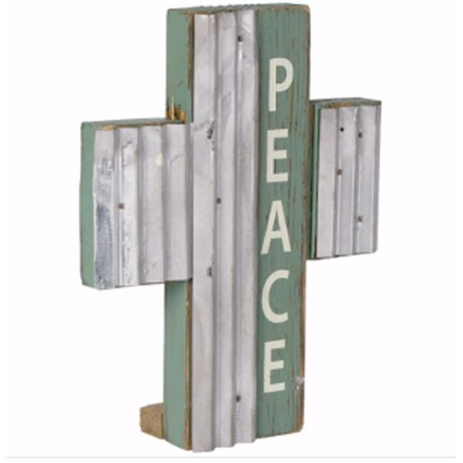 Carson Home Accents 185962 CrossMini PedestalPeaceWood & Corrugated