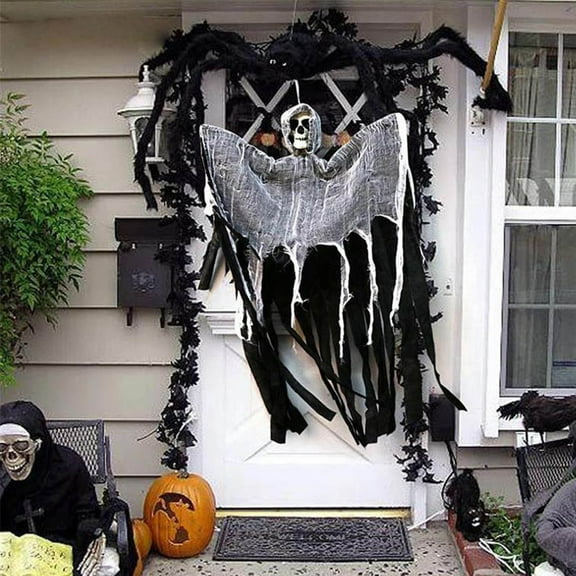Up to 65% Off Halloween Skeleton Head and Gauze Door Hanging Decoration - Spooky Halloween Door Decor, Perfect for Creating a Haunted House Atmosphere, Ideal for Indoor and Outdoor Use