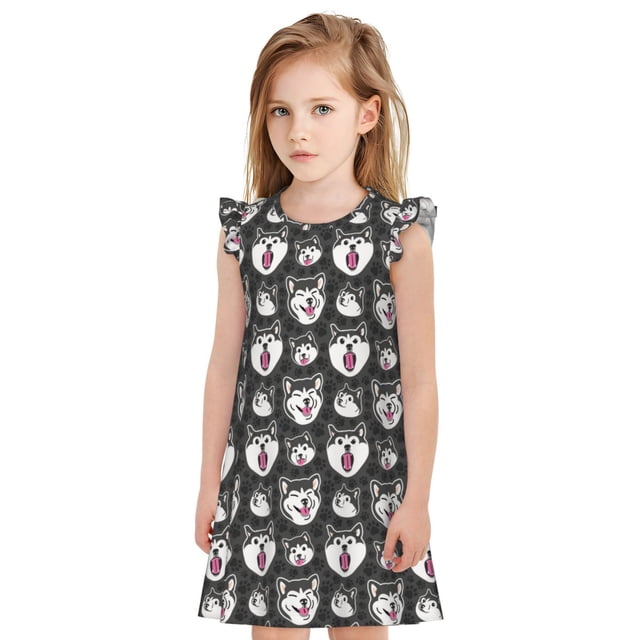 Balery HUSKY Face Camisón de princesa para niñas, pijama de algodón con mangas abullonadas, suave y bonito.-XX-Large