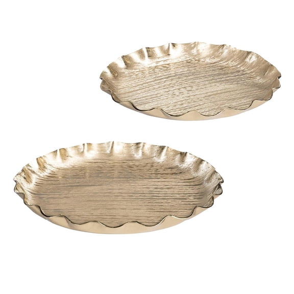Shades of Green Platter Ruffled Edge Metal Platter Set