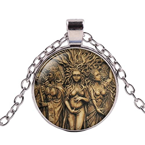 Goddess Pendant, Triple Moon Goddess Necklace for Men, Wiccan Amulet Tree of Life Necklace Jewelry, Triple Goddess Charm Necklace Moon Goddess Glass Necklace Necklace for Boys (Silver)