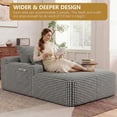 thumbnail image 2 of 65" Oversized Indoor Chaise Lounge Chair, Boneless Double Layer Side Pocket Chaise with 3 Pillows, Cloud Corduroy Sofa Bed, Black, 2 of 8