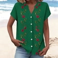 thumbnail image 2 of YUGYXL Button Down Shirts for Women Cap Sleeve Floral Printed Tops V Neck Henley Blouse Business Casual Outfits for Daily Army Green Tops M, 2 of 5