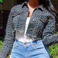 thumbnail image 4 of Vedolay Women's Tops Women's Rhinestone Fringe Jean Jacket Cropped Distressed Denim Jackets,Blue M, 4 of 5