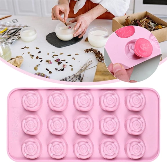 1PCS Flower Molds Silicone, Clearance, 15-Cavities Small Rose Flower Silicone Molds, Non-Stick Rose Shape Valentine's Day Mold for Jelly Mini Soap Cake Mousse Ice Cream Tray Baking Molds