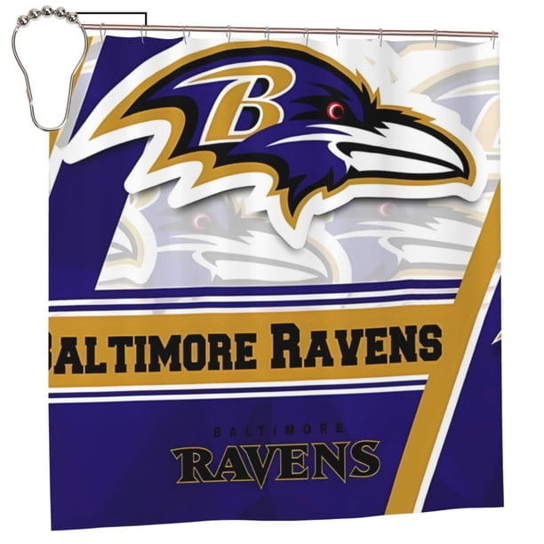 Cortina de ducha de secado rápido impermeable para baño Ravens, cortina de ducha con ganchos, decoración de fútbol americano, juego de cortinas de ducha para baño, plancha de 72 x 72 pulgadas