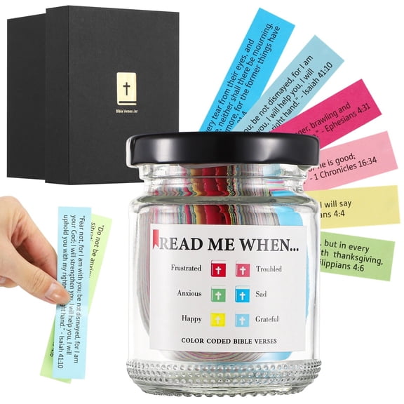 Read Me When Bible Verses Jar, Sealed Glass Jar with 90 Bible Verses, Color-Coded Bible Verses Jar of Emotions & Feelings, Prayer Jar, Hope Jar, Scripture Gift, Christian Gift, Bible Stuff