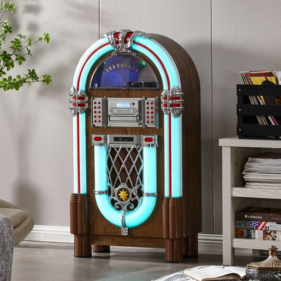 Arkrocket Taurus II Retro Jukebox, Bluetooth, Vinyl/CD/USB/SD, Dark Oak,AR01-02PH