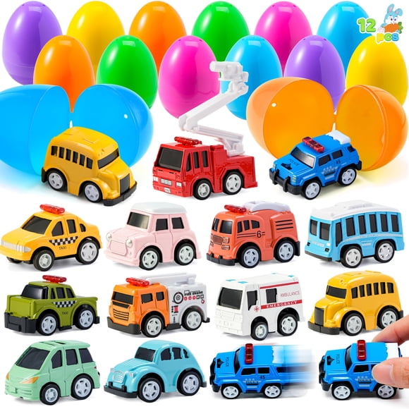 Huevos de Pascua precargados JOYIN con coches retráctiles, 12 unidades para niños