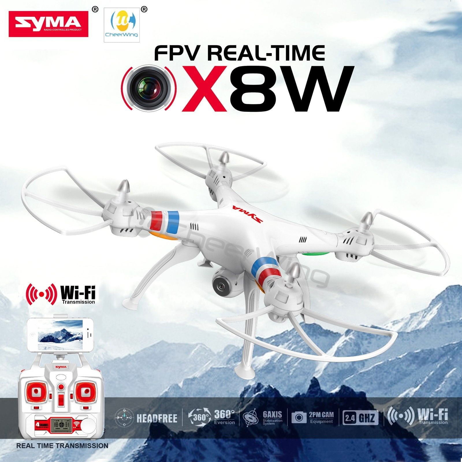 Syma X8W 2.4Ghz 4CH RC Headless FPV Real Time Quadcopter w// Wifi Camera WHITE