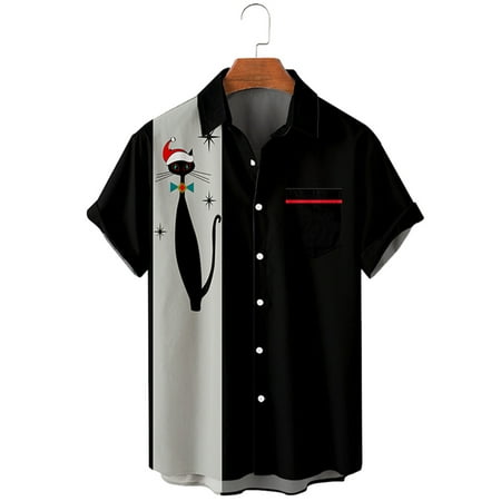 

Christmas Short Sleeve Button-Down Shirt Collar Shirt & Top for Boys Men