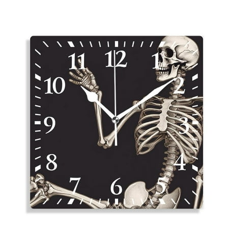 10 Inch Wall Clock Battery Operated Silent Clock Decorative for Office, Kitchen, Outdoor, Living RoomHuman Skeleton Sugar Skull Halloween Beautiful