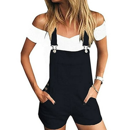 Womans Jean Jumpsuits Casual Women Loose Denim Bib Pants Overalls Jeans Demin Shorts Pocket Sport Party Jumpsuit Romper Bodysuits Black 8-10 / S ()