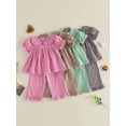 thumbnail image 3 of Lairauiy Baby Toddler Girls Pants Clothes Set 6 12 18 24 Months 2T 3T 4T Short Puff Sleeve Doll Collar Plaid Tops Pants Summer Outfits, 3 of 9