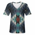 thumbnail image 4 of TQWQT Short Sleeve Shirts for Women Causal V Neck Western Aztec T Shirt Summer Loose Fit Ethnic Print Graphic Tees, 4 of 5