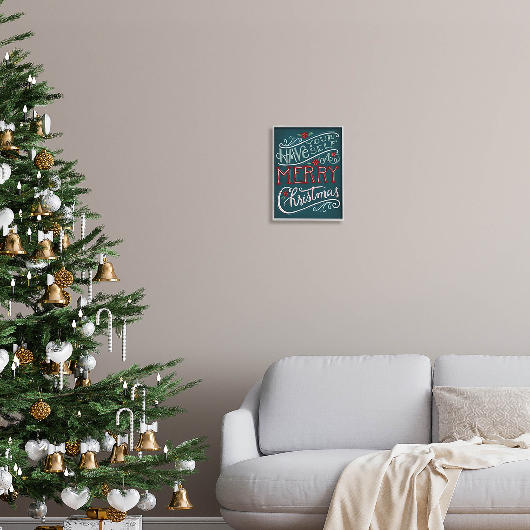 Have Yourself Merry Christmas Phrase Holiday Graphic Art Gray Framed Art Print Wall Art