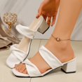 thumbnail image 2 of Wensltd Women's Wedge Sandals Soft Leather Open Toe Ankle Strap Soft Soled Chunky Heel Sandals Spring Summer White, 2 of 6