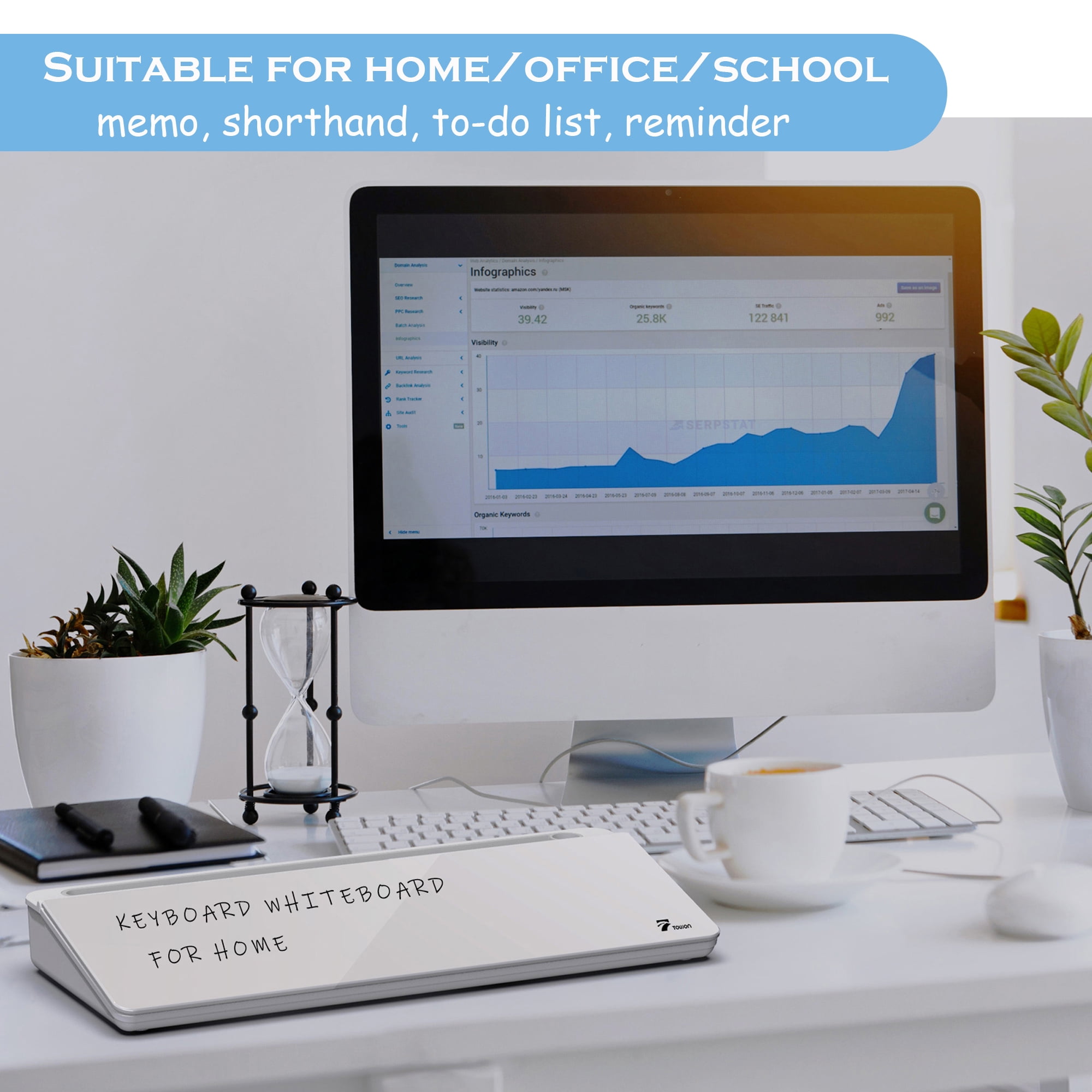 TOWON Desktop Glass Whiteboard Clipboard w/ Adjustable Stand, 1 Marker -  8x12 Desk Dry Erase Board Writing Easel Pad for Home Office School
