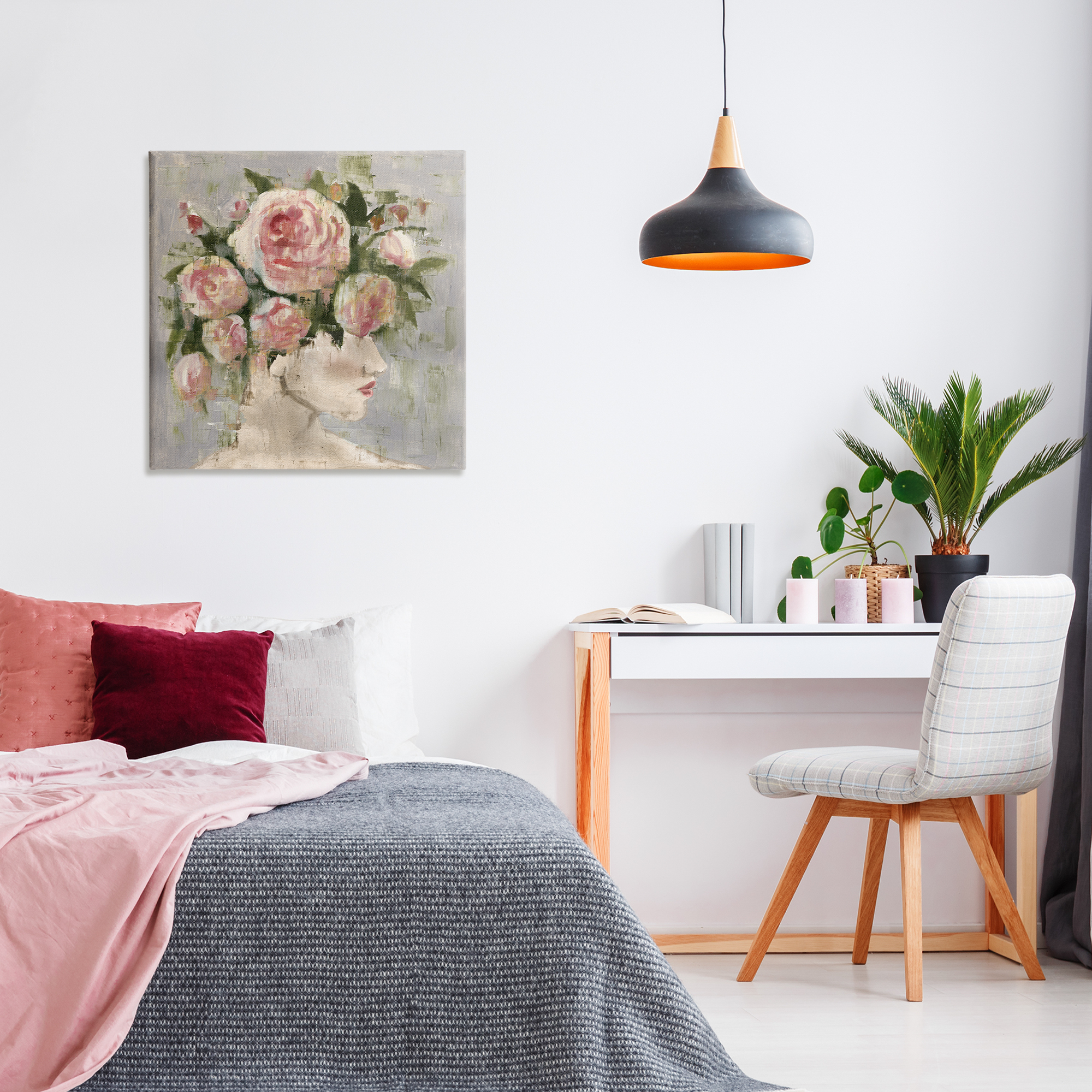 Stupell Industries Abstract Woman with Roses Plants & Flowers Painting Wrapped Canvas Art Print Wall Art, 30 x 30