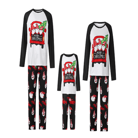 

Opperiaya Christmas Matching Parent-Child Pajamas Color Block Printed Long Sleeve Round Neck T-shirt Trousers