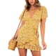 thumbnail image 1 of Vestido estampado de manga corta de verano para mujer Vestidos cortos casuales con cuello en V Fokelyi WRMH-1447-1, 1 of 6