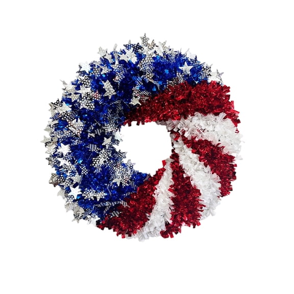 YFGEFTR Patriotic Tinsel Wreath for Front Door 11.81 Inch Red White Blue Memorial Day Wreath with Stars 4th of July Decorations for Independence Day Wall Home Farmhouse