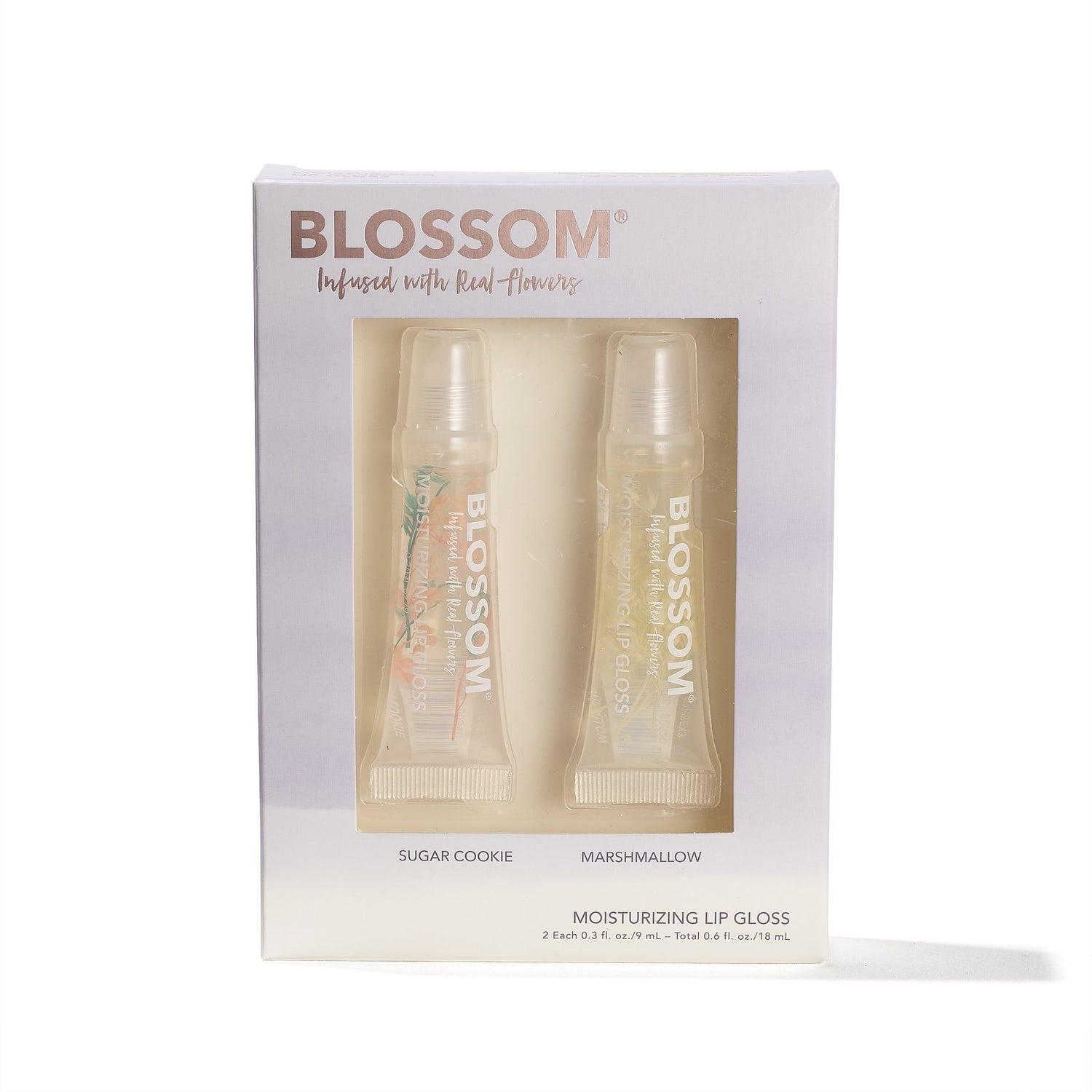 Blossom Infused with real flowers 2 Piece Set - Moisturizing Lip Gloss  Sugar Cookie & Marshmallow