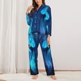 thumbnail image 2 of KLL Futuristic Blue Light Wolf Print Women's Long Sleeve Pajamas with Pants Sleepwear Loungewear 2 Set-Small, 2 of 7