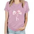 thumbnail image 4 of Ahuyic Womens Plus Size Top,Womens Summer Blouse,Womens Breathable Bow-Print T-Shirt - Round-Neck Short-Sleeve Casual Top for Summer Outings Pink XXL, 4 of 4