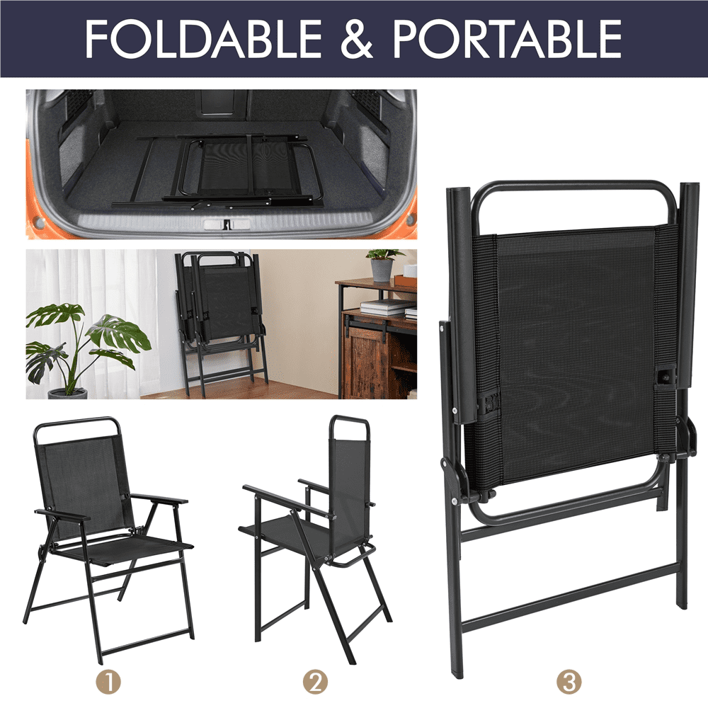 Renwick Set of 2 Patio Foldable Dining Chairs with Backrest, Black