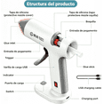 thumbnail image 2 of Conjunto Pistola Silicón Inalámbrica 4V con 20 Barras 7x140mm, Mini Caliente, 30s Precalentamiento, USB-C, Apagado Auto, Antigoteo Manualidades Oficina DIY, 2 of 8