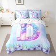 thumbnail image 2 of Manfei Aesthetic Letter D Bedding Comforter Set 7pcs for Kids, Blue Kawaii Butterfly Queen Bedding Sets, Fairy Tale Princess Style Reversible Queen Sheet Sets, Lightweight Room Decor, 2 of 7