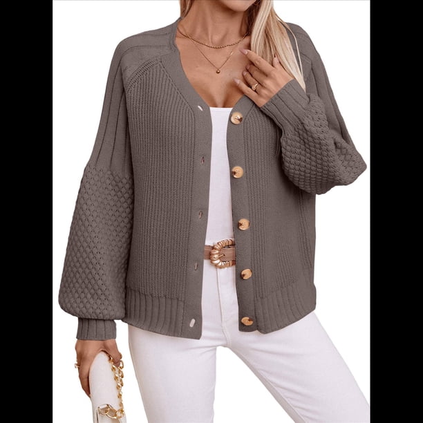 Suéteres Tipo Cárdigan para Mujer, de Otoño, de Punto, Holgados, con Botones y Abertura Frontal Conjuntos de Otoño Prendas de Abrigo Caqui S