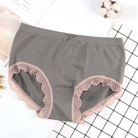 QIPOPIQ Underwear for Women Plus Size With Bow Lace Trim Waist Seamless Panties