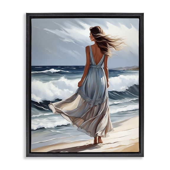 Stupell Industries Tropical Walk In The Waves Black Floating Frame Canvas Art, 17 x 21, by Tabz Jones