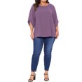 thumbnail image 2 of Agnes Orinda Women's Plus Size Swiss Dots Tops Petal Sleeve Curved Hem Round Neck Summer Casual Blouse 1X Purple, 2 of 6