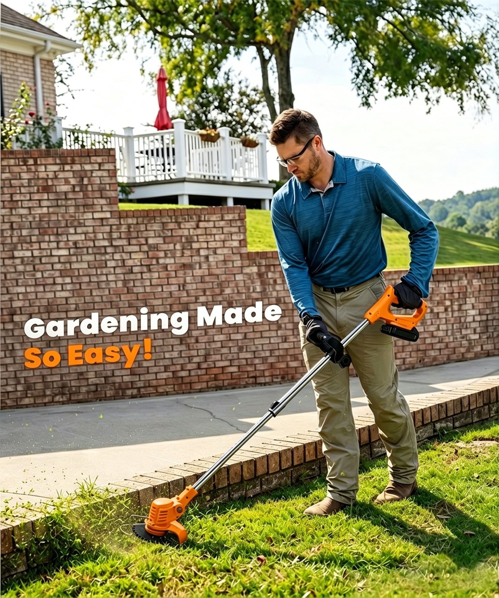 HOTREE 12-Inch 21V Cordless String Trimmer & Lawn Edger, 3-in-1 Lightweight Weed Eater with 2 Batteries (2.0Ah) & 3 Blade Types