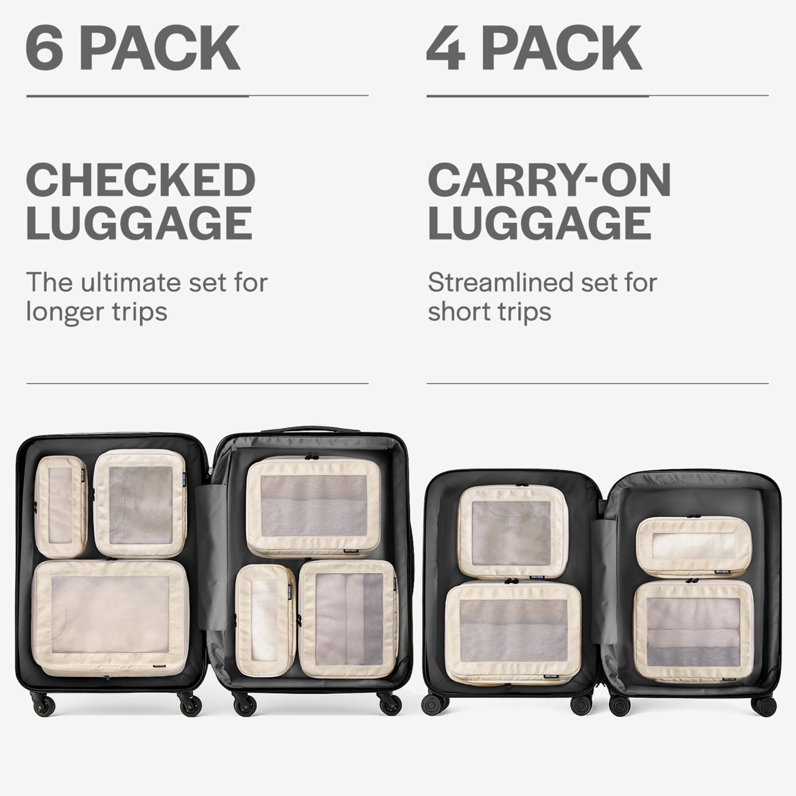 Beige 4-Pack Travel Packing Cubes Luggage Organizer Bags