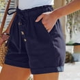 thumbnail image 3 of uublik Short Shorts for Women Linen Super Soft Casual Shorts Navy, 3 of 4