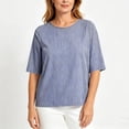 thumbnail image 5 of Neewe Women's Summer Casual Crewneck Half Sleeve T-Shirts Plain Loose Fit Cotton Linen Basic Tops Tees Blouses, 5 of 8