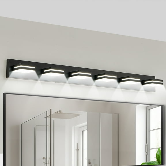 6-Light LED Vanity Light, 47.2-Inch Wall Sconce with Rotatable Heads, Matte Black Finish Modern