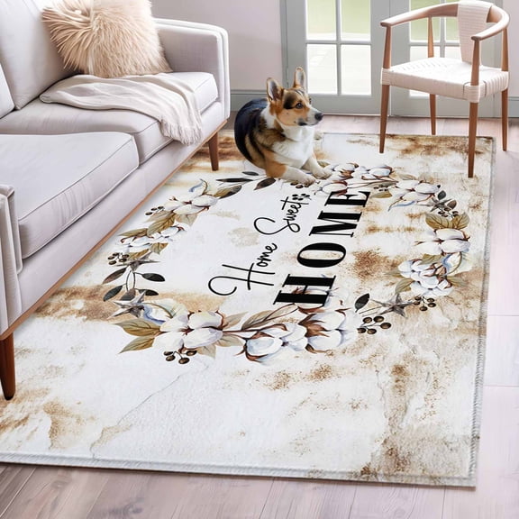 Area Rugs 2.7'x5', Home Sweet Carpet for Living Room Bedroom Dining Room, Wreath Botanical Farmhouse Plants Gradient Brown Throw Kitchen Rugs Non Slip Washable Rectangle Indoor Outdoor Rugs
