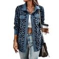 thumbnail image 1 of Chaqueta de con Estampado de Leopardo para Mujer, Blusa de Larga con Botones, Abrigo Informal de Otoño Azul S, 1 of 10