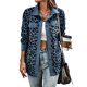 thumbnail image 1 of Chaqueta de con Estampado de Leopardo para Mujer, Blusa de Larga con Botones, Abrigo Informal de Otoño Azul XXL, 1 of 10