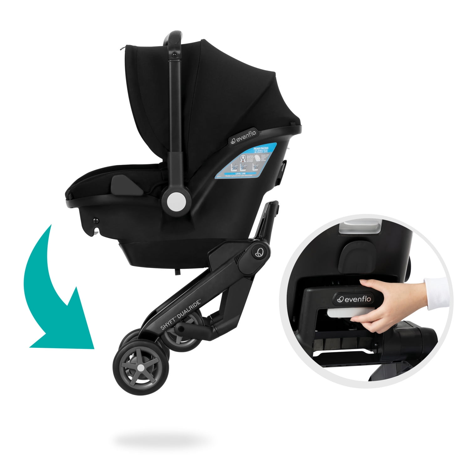 Evenflo Shyft DualRide Infant Car Seat and Stroller Combo (Beaufort Black), Unisex