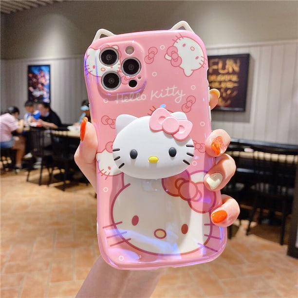 Sanrio-funda de teléfono KT Cat Hello Kitty para mujer, carcasa de lujo con soporte para IPhone 13, 11, 12 Pro Max, X, XR, 7, 8 Plus zhangmengya LED