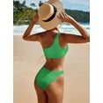 thumbnail image 5 of SEARIPE Women Textured One Shoulder High Waisted Bikini Swimsuit Green S, 5 of 6