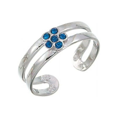 Finejewelers Sterling Silver Rhodium Finish Blue Crys Flower Toe Ring