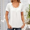 thumbnail image 2 of Besolor Summer Tunic Tops for Women Round Neck Button Short Sleeve Shirts Casual Solid Color Going out Blouse Tees Ladies Clothes, 2 of 3