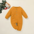 thumbnail image 2 of LIIPEE Boys Girls Onesie Cotton Linen Solid Color Long Sleeve Round Neck Button Jumpsuit With Pockets Breathable Daily One-Pieces,Yellow,9-12 Months, 2 of 9